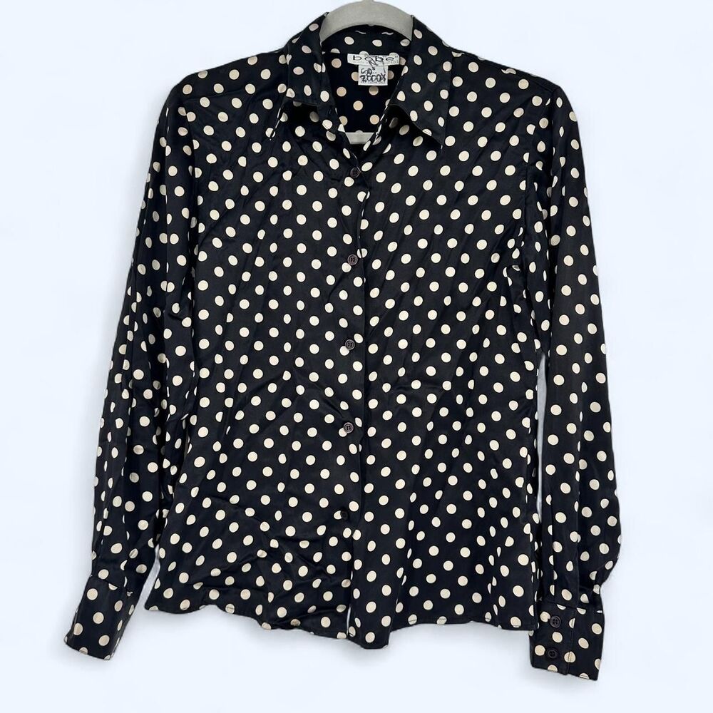 Bebe 100% Silk Polka Dot Long Sleeve Blouse Size S